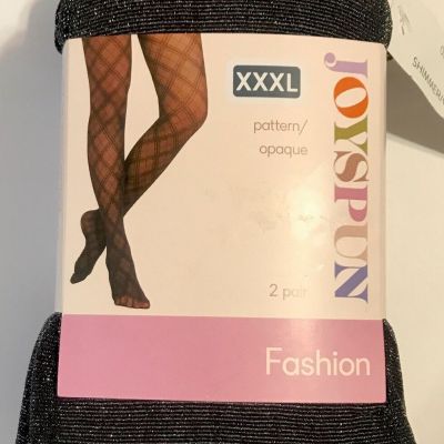 Joyspun Fashion Tights, 2-Pair, Black Shimmer and Opaque Plum, Size 3XL, NWT